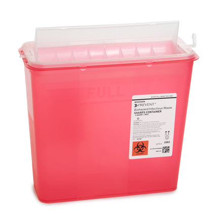 Sharps Container McKesson Prevent® Translucent Red Base 10-3/4 H X 10-1/2 W X 4-3/4 D Inch Horizontal Entry 1.25 Gallon